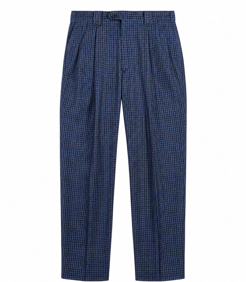 VTG Tiglio Luxe Men's 40x29 Pleated Italian Made Wide Leg Wool Pants Black Blue